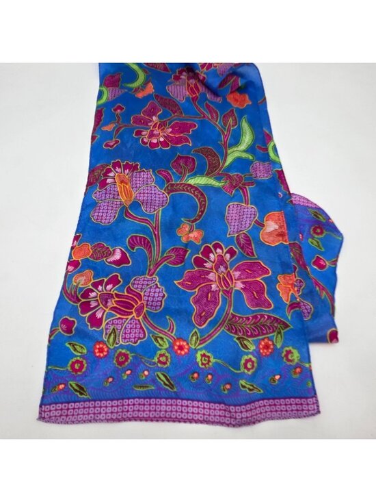 Liz Claiborne Accessories - Liz Claiborne Floral Scarf Blue & Pink Lightweight Vibrant Pattern 52"x10"